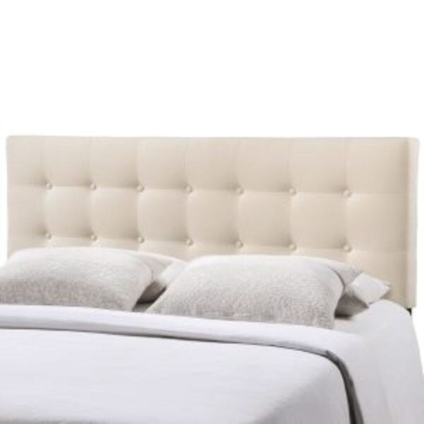 Full size Ivory Fabric Upholstered Button-Tufted Headboard