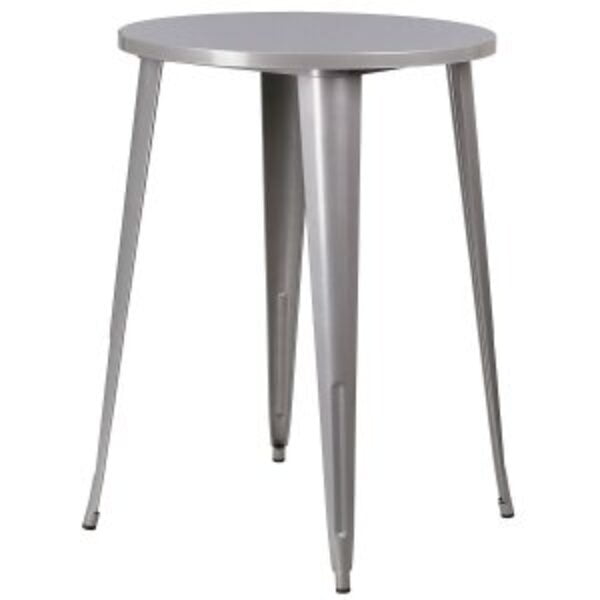 Outdoor 30-inch Round Metal Cafe Bar Patio Table in Silver