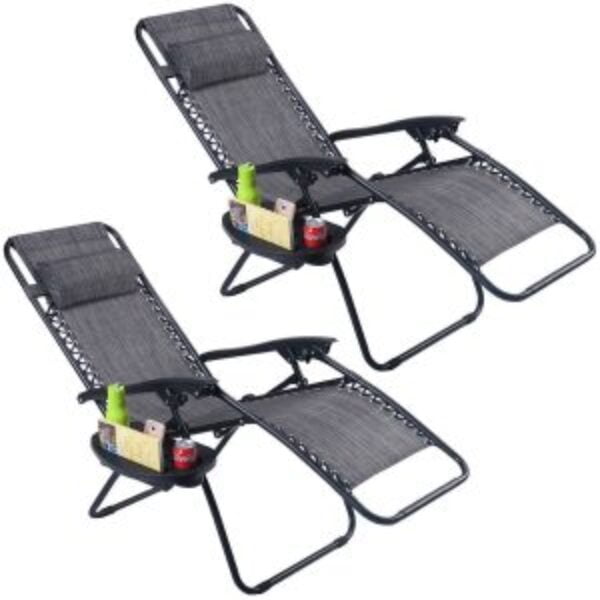 Set of 2 Grey Folding Outdoor Zero Gravity Lounge Chair Recliner