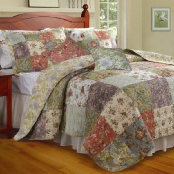 King size 100% Cotton Floral Quilt Set with 2 Shams and 2 Pillows