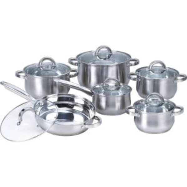 12-Piece Stainless Steel Cookware Set with Casseroles Frying Pan and Saucepan