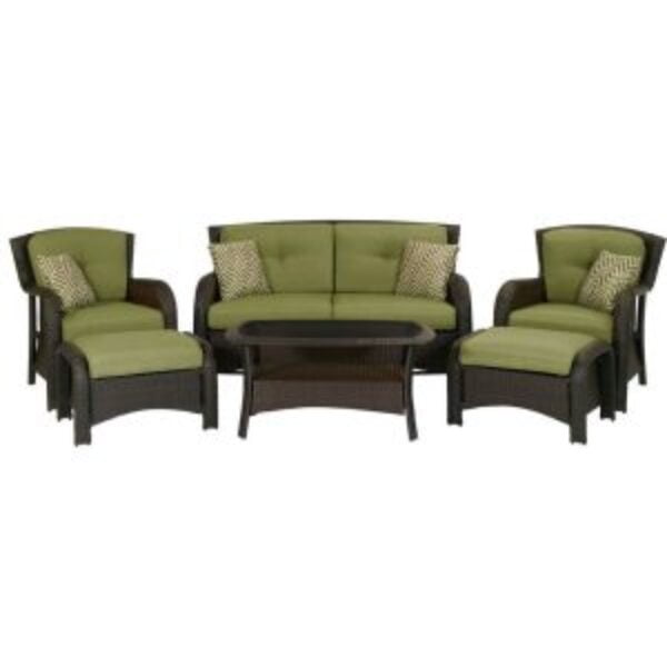 Outdoor Resin Wicker 6-Piece Patio Furniture Set with Green Seat Cushions