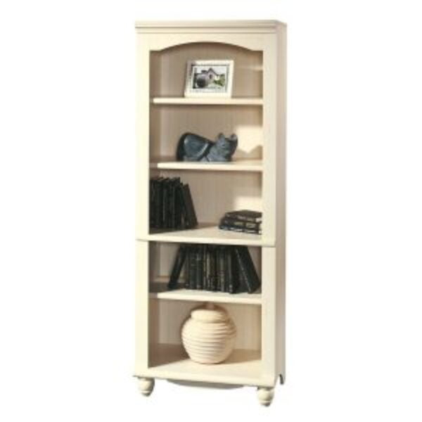 Elegant Display Shelf Bookcase with 5 Shelves in Antique White Wood Finish
