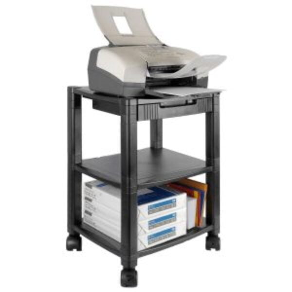 3-Shelf Mobile Printer Stand with Organizer Drawer in Black