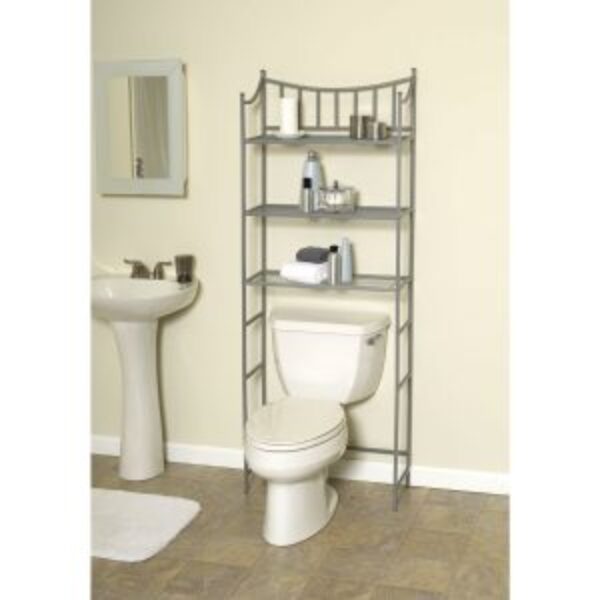 Bathroom Space Saving Over the Toilet Linen Tower Shelving Unit in Nickel Finish