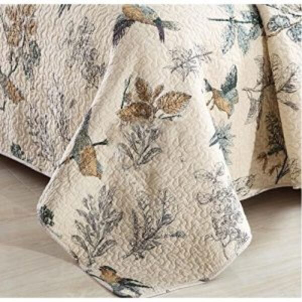 Queen 3-Piece Cotton Quilt Bedspread Set with Floral Birds Pattern