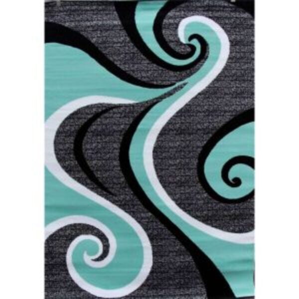 5'2 x 7'2 Modern Abstract Area Rug with Black Turquoise Swirl