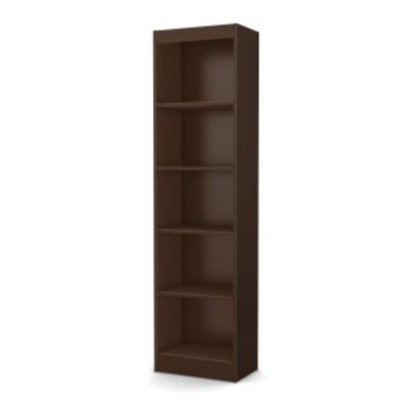 5-Shelf Narrow Bookcase in Chocolate Brown Finish
