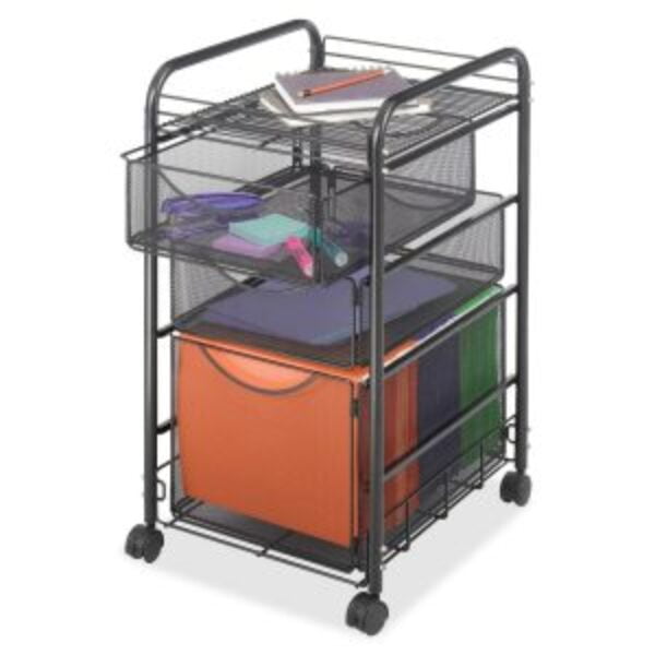 Black Metal Steel Mesh Mobile Filing Cabinet Cart with 2 Drawers and Wheels