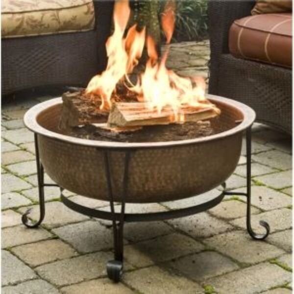 Hammered Copper 26-inch Fire Pit with Stand and Spark Screen