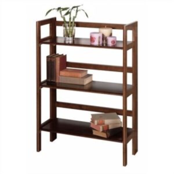 3-Shelf Stackable Folding Bookcase in Distressed Walnut Finish