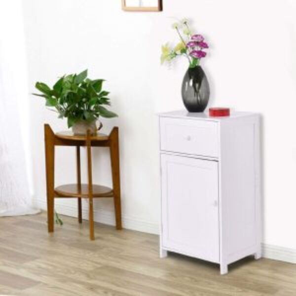 White Wood Bathroom Storage Floor Cabinet with Water Resistant Finish