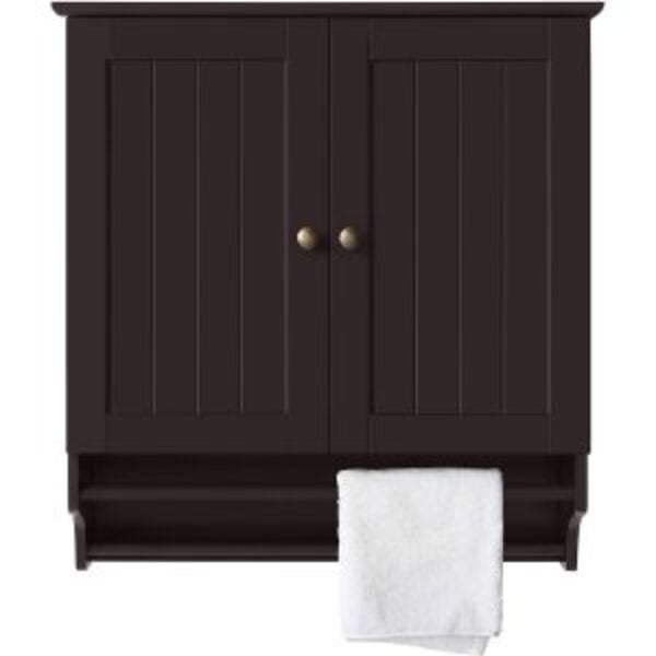 Espresso 2-Door Bathroom Wall Cabinet Cupboard with Towel Bar